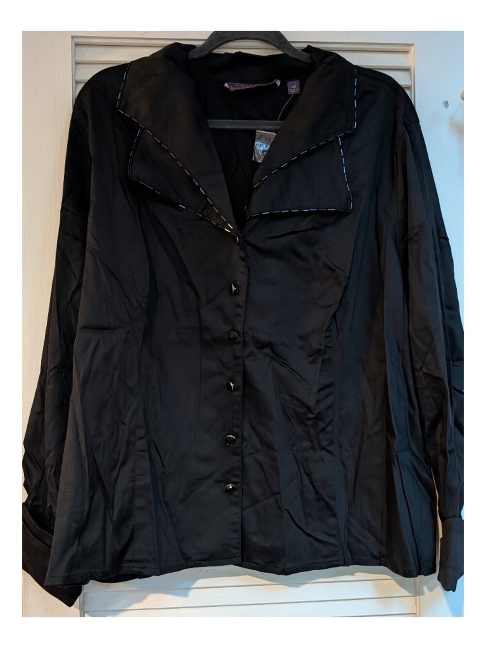 Carson Kressley Perfect Black Blouse Topper w/ Beaded Piping & Buttons | Size 3X